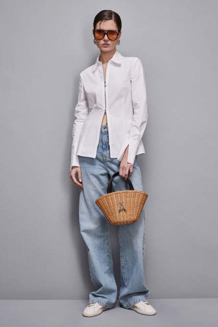 Small Minimal City Bag in wicker, Beige, Patrizia Pepe