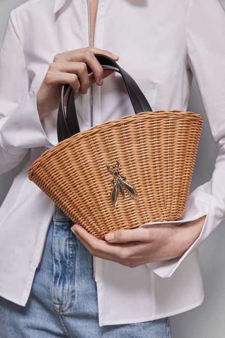 Small Minimal City Bag in wicker, Beige, Patrizia Pepe