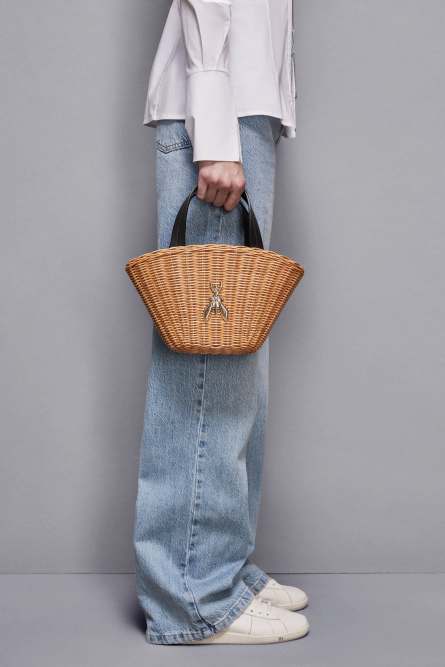 Small Minimal City Bag in wicker, Beige, Patrizia Pepe