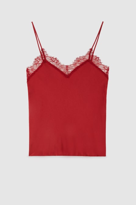 Top „Essential“ mit Trägern und Spitze, Rot, Patrizia Pepe