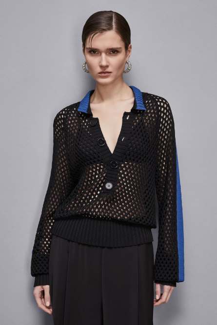 Openwork sweater with mesh effect, Black, Blue, Patrizia Pepe