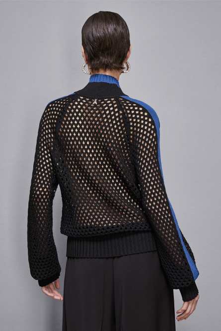 Openwork sweater with mesh effect, Black, Blue, Patrizia Pepe
