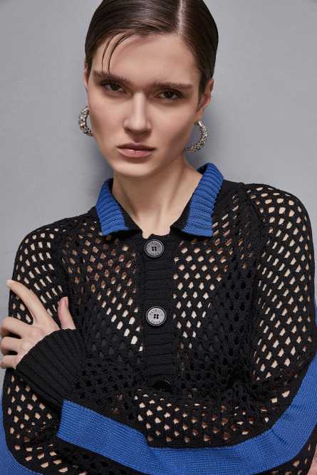 Openwork sweater with mesh effect, Black, Blue, Patrizia Pepe