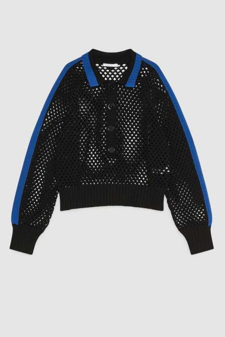 Openwork sweater with mesh effect, Black, Blue, Patrizia Pepe