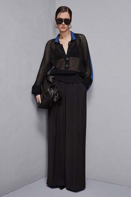 Openwork sweater with mesh effect, Black, Blue, Patrizia Pepe