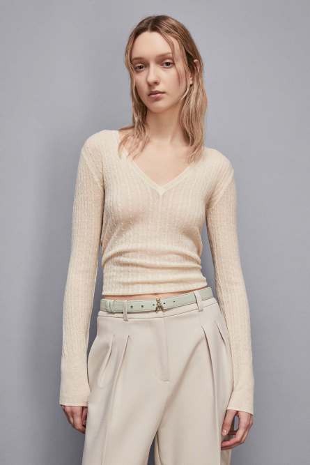 Super light V neck sweater, Beige, Patrizia Pepe
