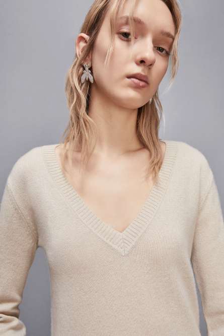 V-neck Cashmere Jumper, Beige, Patrizia Pepe