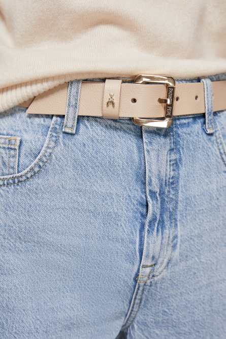Roller buckle-adorned low-waist belt, Beige, Patrizia Pepe