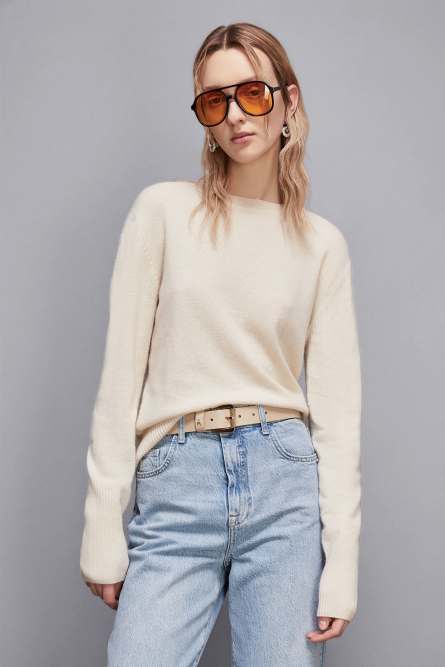 Roller buckle-adorned low-waist belt, Beige, Patrizia Pepe