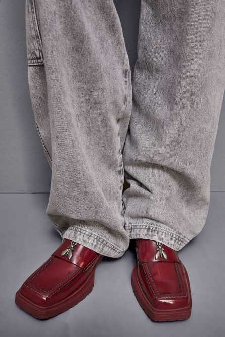 Leather square toe moccasins, Red, Patrizia Pepe