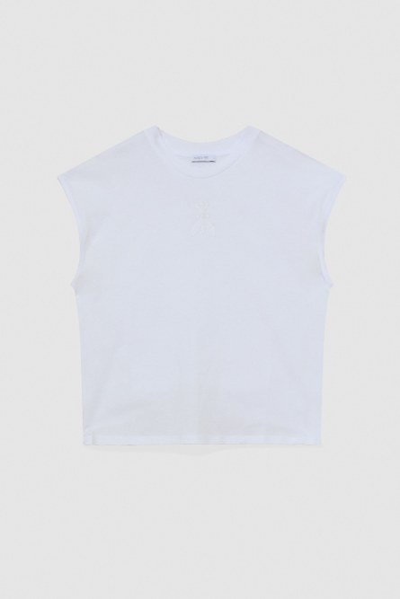 Sleeveless t-shirt with print on the back, White, Patrizia Pepe