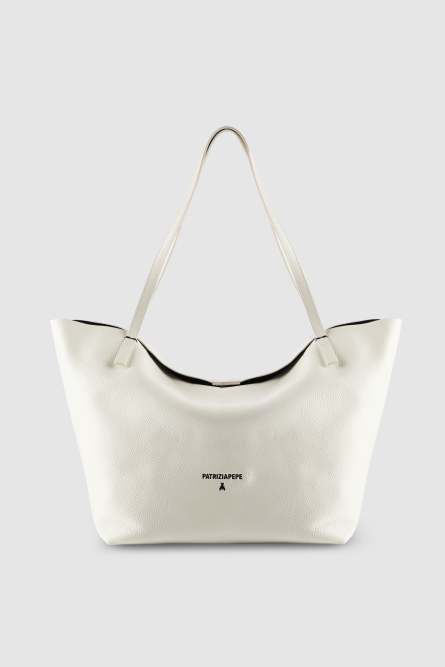 Hammered leather shopping bag, White, Patrizia Pepe