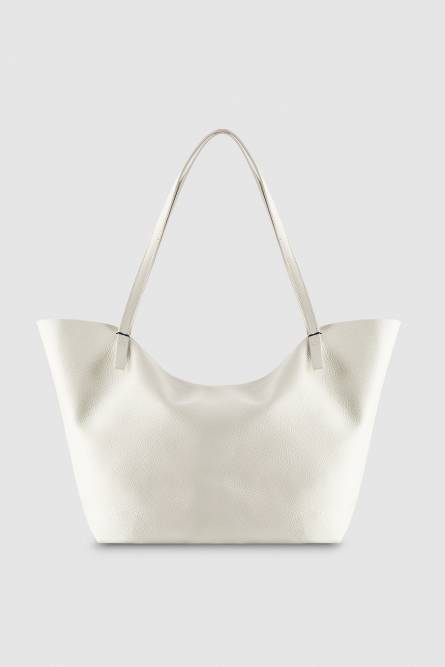 Hammered leather shopping bag, White, Patrizia Pepe