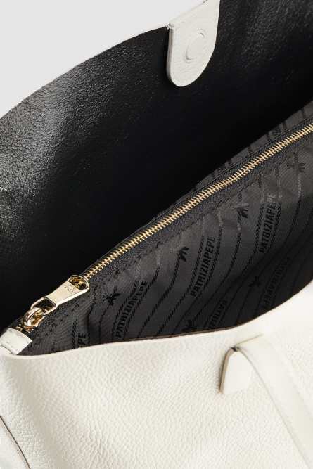 Hammered leather shopping bag, White, Patrizia Pepe