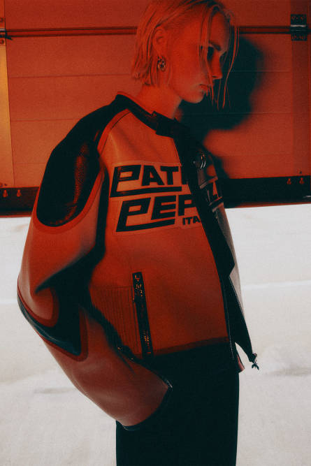 Leather racing biker jacket, Beige, Patrizia Pepe
