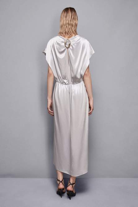 Robe en satin à col en V, Blanc, Patrizia Pepe