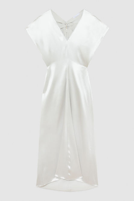 Robe en satin à col en V, Blanc, Patrizia Pepe
