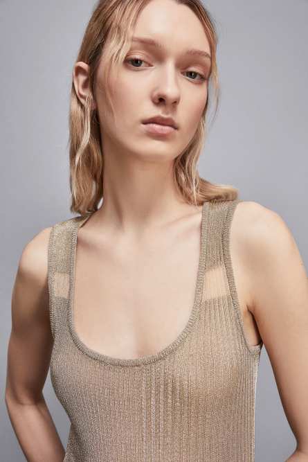 Sleeveless dress with wide neckline, Gold, Patrizia Pepe