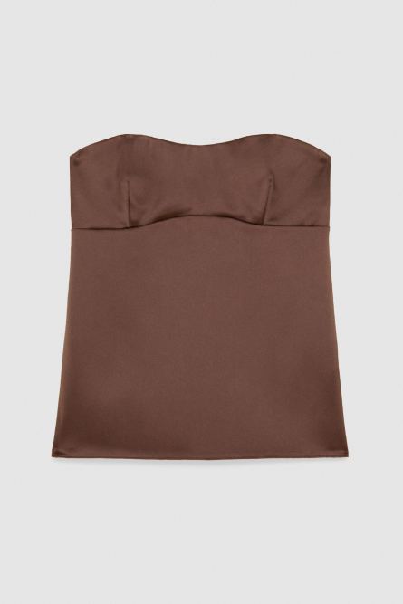 Satin fitted bandeau top, Brown, Patrizia Pepe