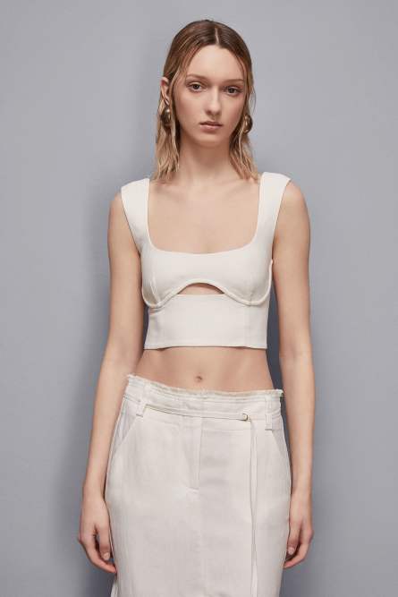 Essential viscose fitted top, Beige, Patrizia Pepe