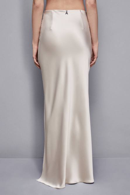 Long satin skirt with slit, Beige, Patrizia Pepe