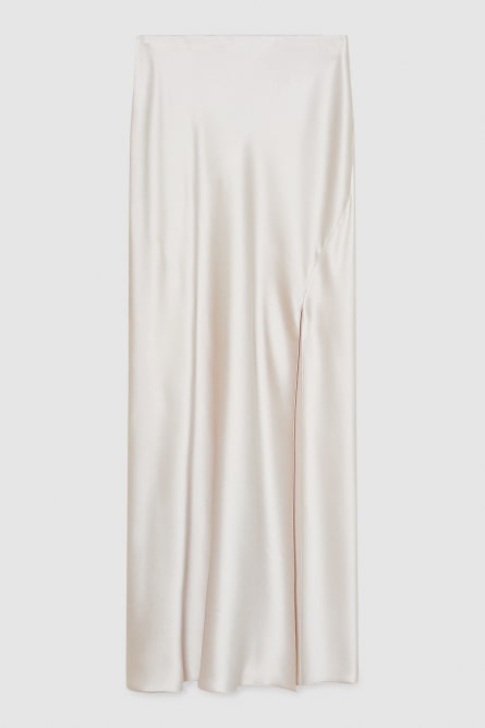 Long satin skirt with slit, Beige, Patrizia Pepe