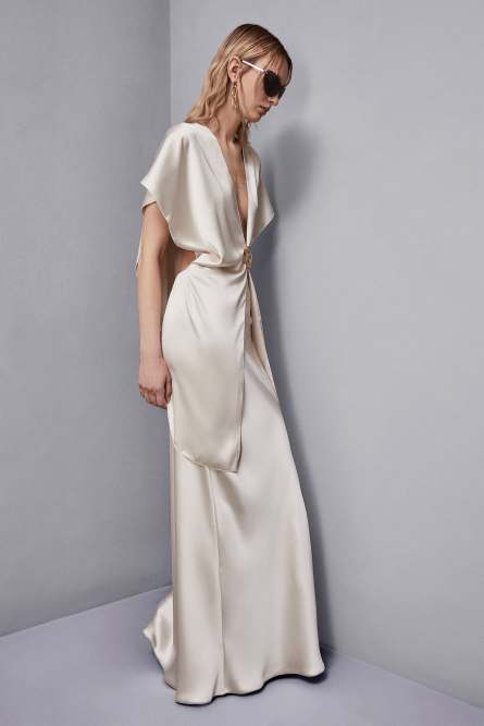 Long satin skirt with slit, Beige, Patrizia Pepe
