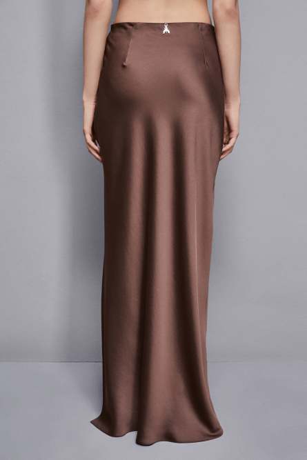 Long satin skirt with slit, Brown, Patrizia Pepe
