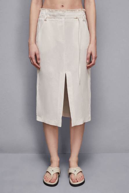 Jupe midi en viscose et lin Essential, Beige, Patrizia Pepe