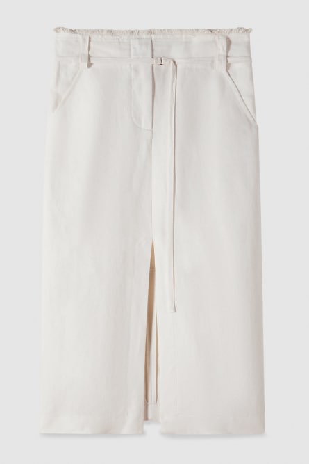 Jupe midi en viscose et lin Essential, Beige, Patrizia Pepe