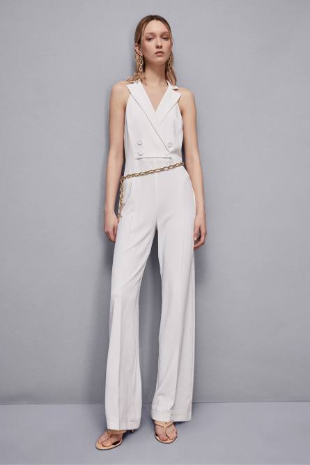 Double-breasted crepe jumpsuit, White, Patrizia Pepe