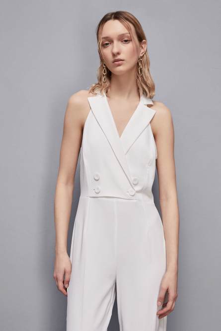Double-breasted crepe jumpsuit, White, Patrizia Pepe