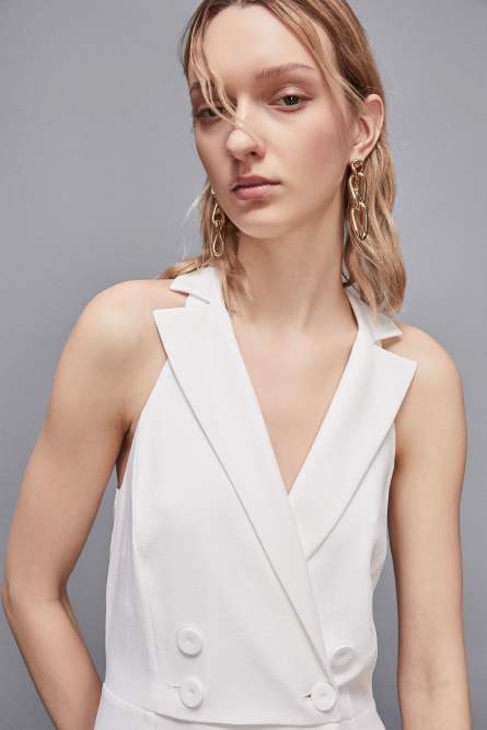 Double-breasted crepe jumpsuit, White, Patrizia Pepe