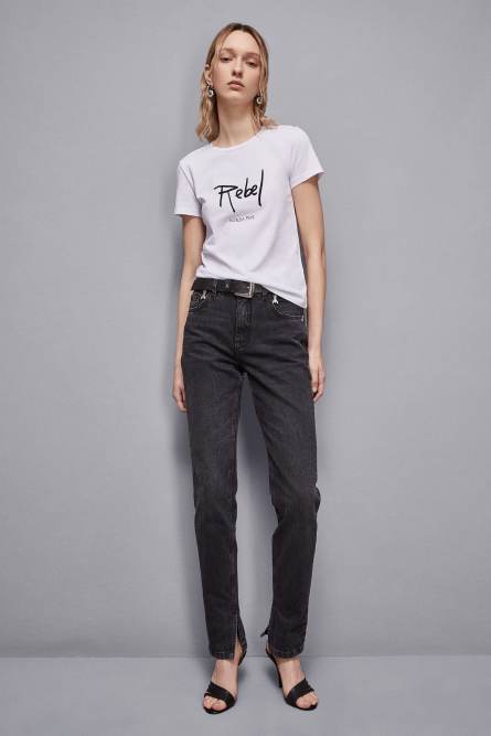 Cotton T-shirt with slogan, White, Patrizia Pepe