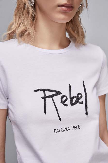 Cotton T-shirt with slogan, White, Patrizia Pepe