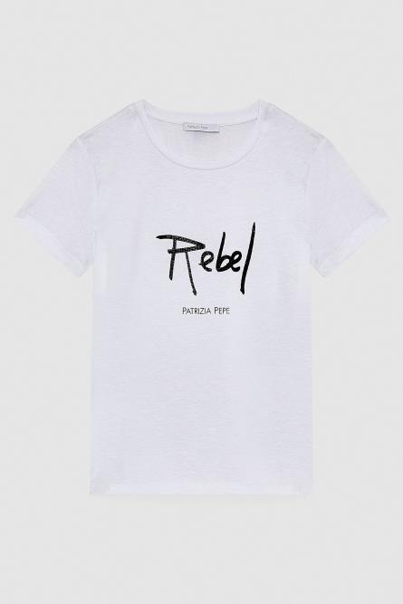 Cotton T-shirt with slogan, White, Patrizia Pepe