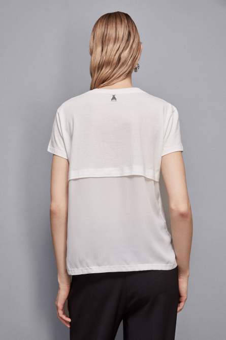 T-Shirt mit Slogan aus Mix-Gewebe, Weiß, Patrizia Pepe