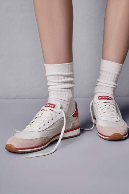 Running SKIN Sneakers &apos;93 in suede and leather, White, Patrizia Pepe