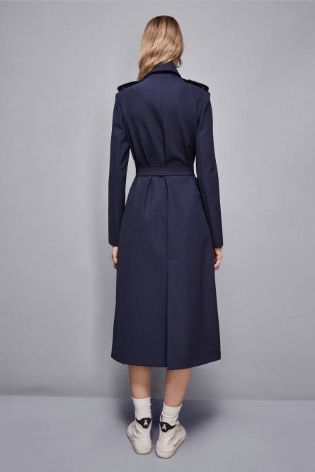 Trench coat with buckle made of bielastic nylon, Blue, Patrizia Pepe