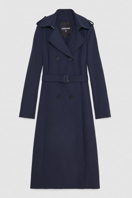 Trench coat with buckle made of bielastic nylon, Blue, Patrizia Pepe