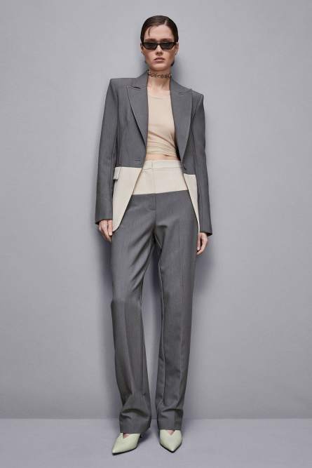 Color Block-Hose mit hohem Bund, Grau, Beige, Patrizia Pepe
