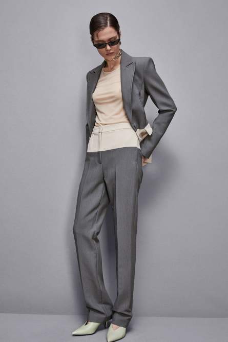 Color Block-Hose mit hohem Bund, Grau, Beige, Patrizia Pepe