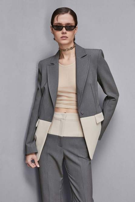 Damen-Blazer Color Block, Grau, Beige, Patrizia Pepe