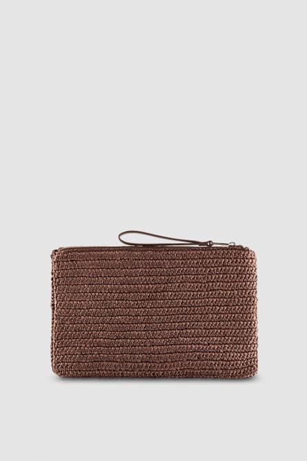 Geflochtene Clutch Bag mit Stickerei, Braun, Patrizia Pepe