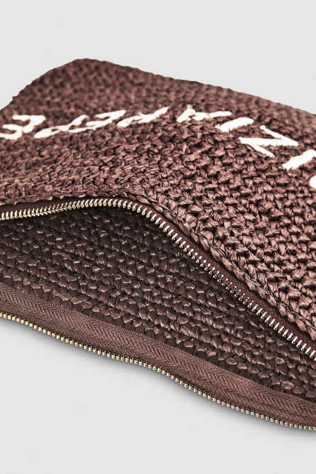 Geflochtene Clutch Bag mit Stickerei, Braun, Patrizia Pepe