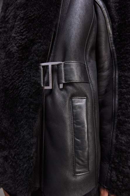Oversized biker jacket with fur, Black, Patrizia Pepe