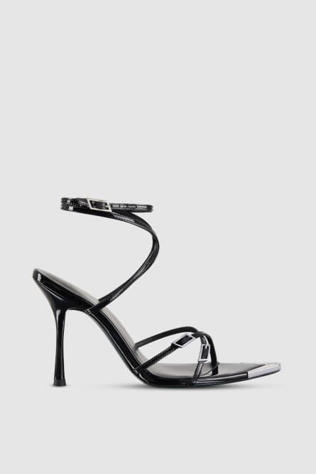 Sandal with heel and ankle strap, Black, Patrizia Pepe