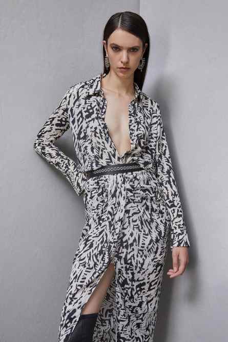 Long sleeved shirt in georgette, Black, White, Patrizia Pepe