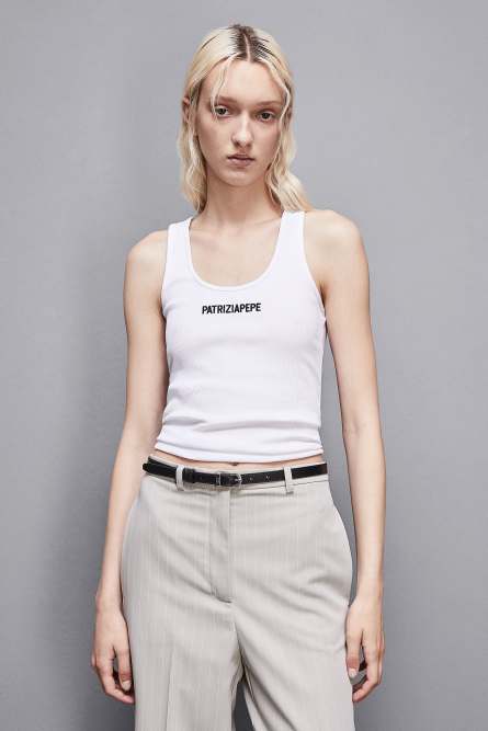 Ribbed cotton top, White, Patrizia Pepe