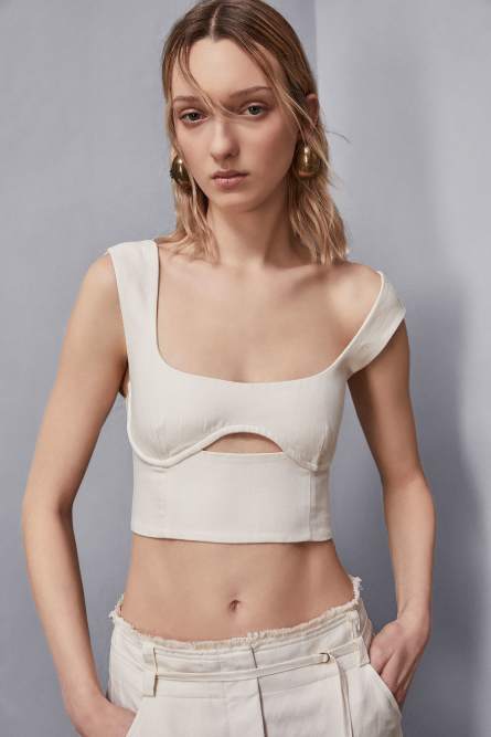 Essential viscose fitted top, Beige, Patrizia Pepe